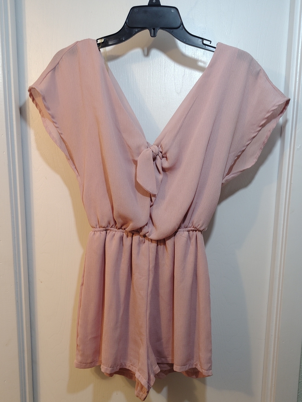 As U Wish Blush Pink V-Neck Tie-Front Romper